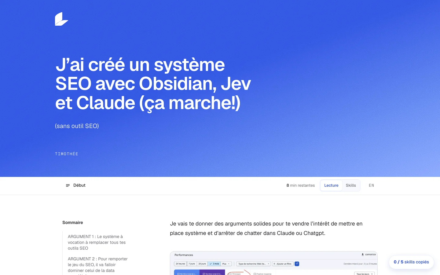 Le guide « J’ai créé un système SEO avec Obsidian, Jev et Claude »